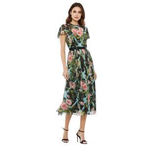 Mac Duggal Dress Multicolor Floral Illusion Cap Sleeve Midi Dress 6 - NWT
